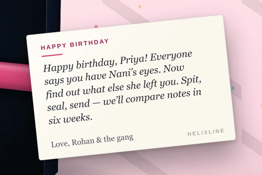 Helixline DNA kit gift set with a birthday gift wrap and a printed note card