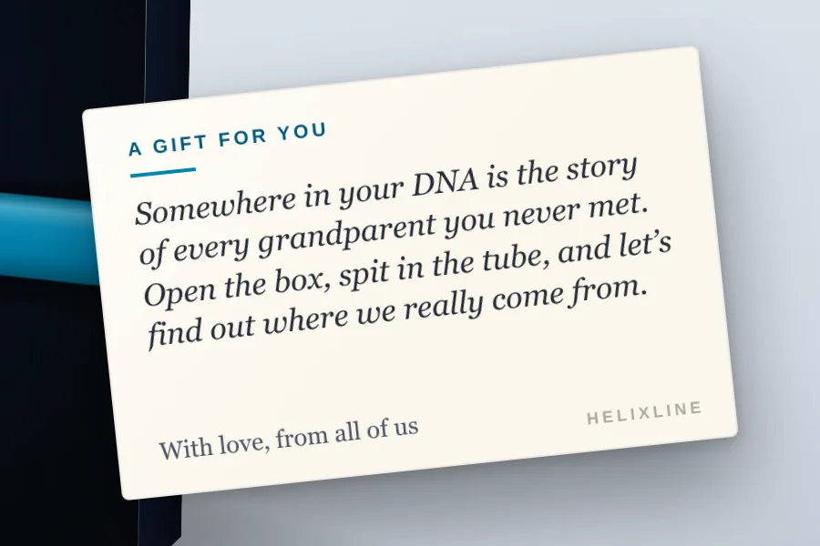 Helixline DNA kit in gift wrap with a printed note card