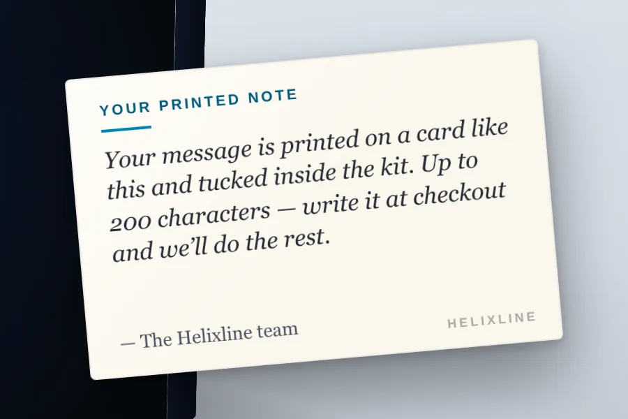 Helixline Origins DNA kit with a printed gift note card and occasion gift wrap