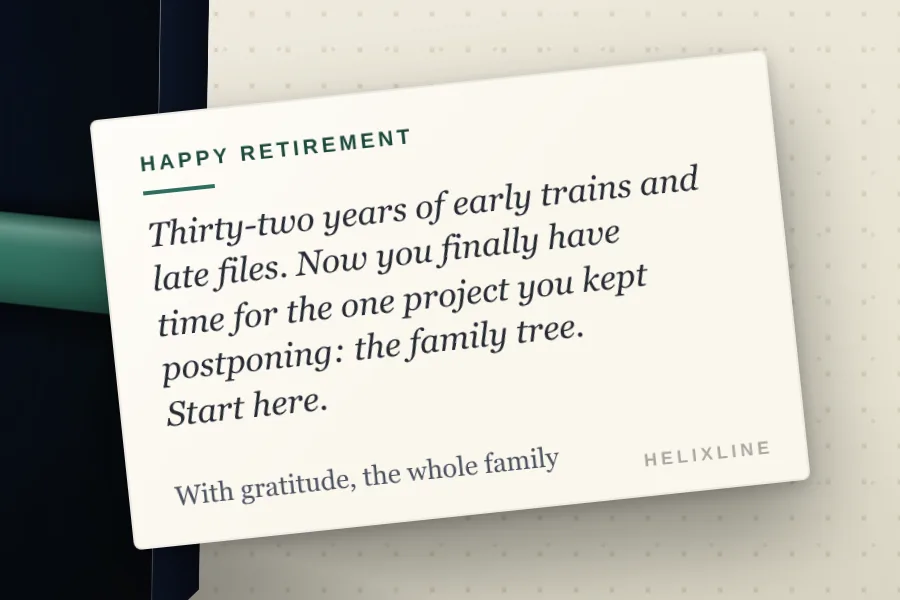 Helixline Decode DNA kit in a retirement gift wrap with a printed note card